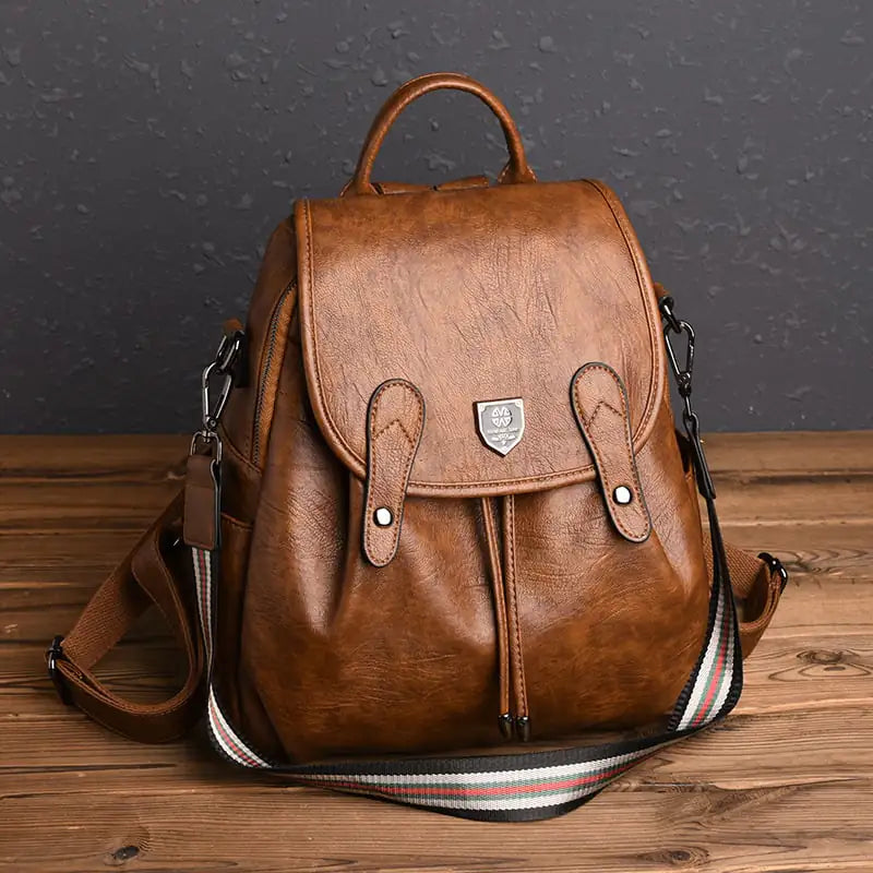 Retro Handmade Leather Backpack – Soft Cowhide Casual Bucket Bag