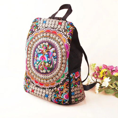 Women’s Embroidered Canvas Backpack – Dual Shoulder Everyday Bag