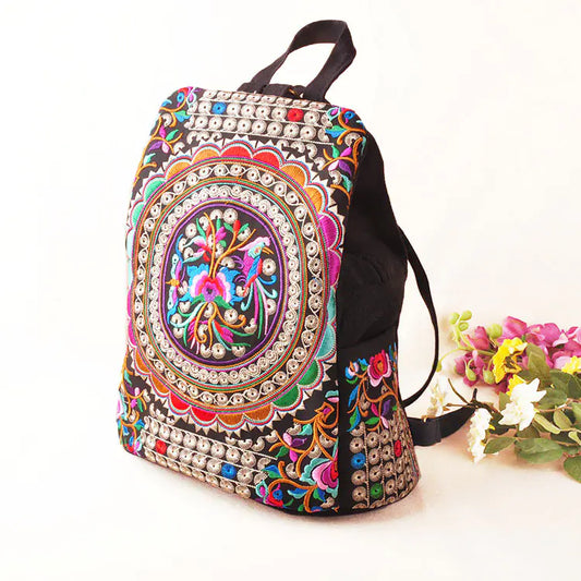 Women’s Embroidered Canvas Backpack – Dual Shoulder Everyday Bag