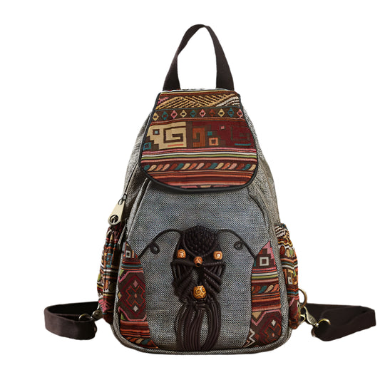 Vintage Handmade Canvas Backpack – Ethnic Style Women's Travel Bag