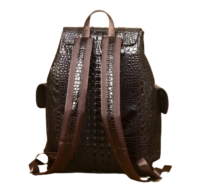 Vintage Crocodile Pattern Leather Backpack – Handcrafted Cowhide Dual Shoulder Bag