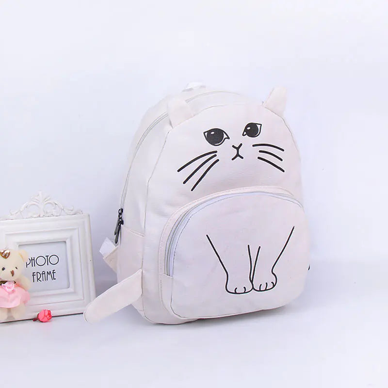 Cute Cat Canvas Backpack for Girls – Lightweight School Daypack