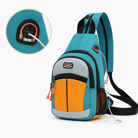 Colorblock USB Shoulder Backpack – Women's Compact Sport Bag
