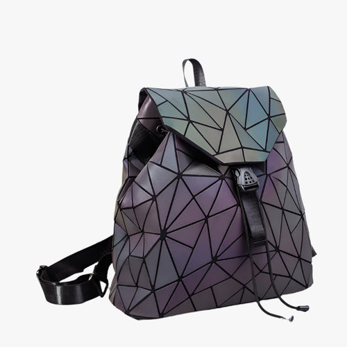 Geometric Luminous Backpack – Fashion Folding Rhombus PU Bag for Women