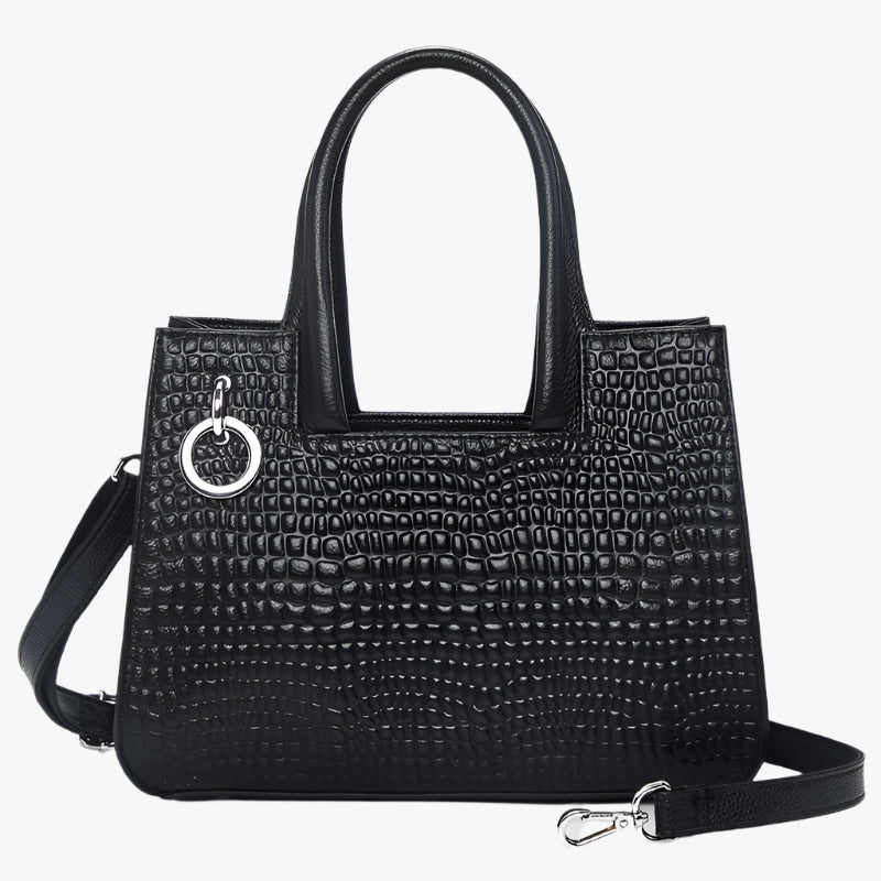 Ladies Leather Handbag with Crocodile Pattern – Soft Cowhide One-Shoulder Briefcase