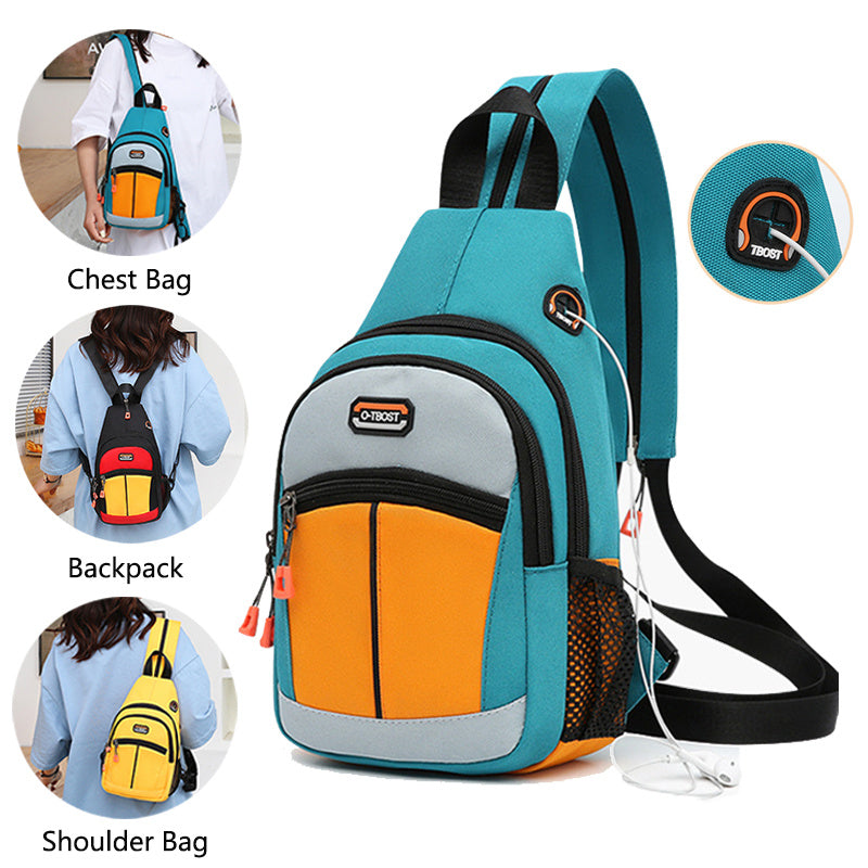 Colorblock USB Shoulder Backpack – Women's Compact Sport Bag