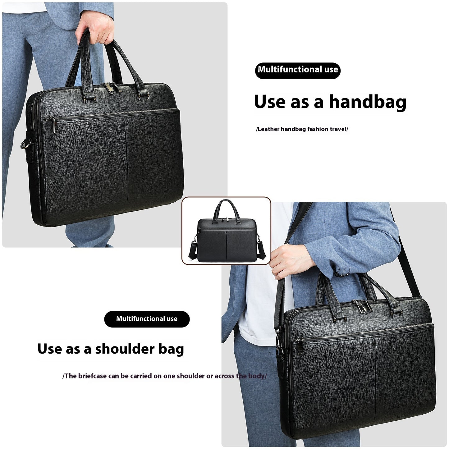 Men’s Genuine Leather Briefcase – 17” Laptop Bag in Premium Cowhide