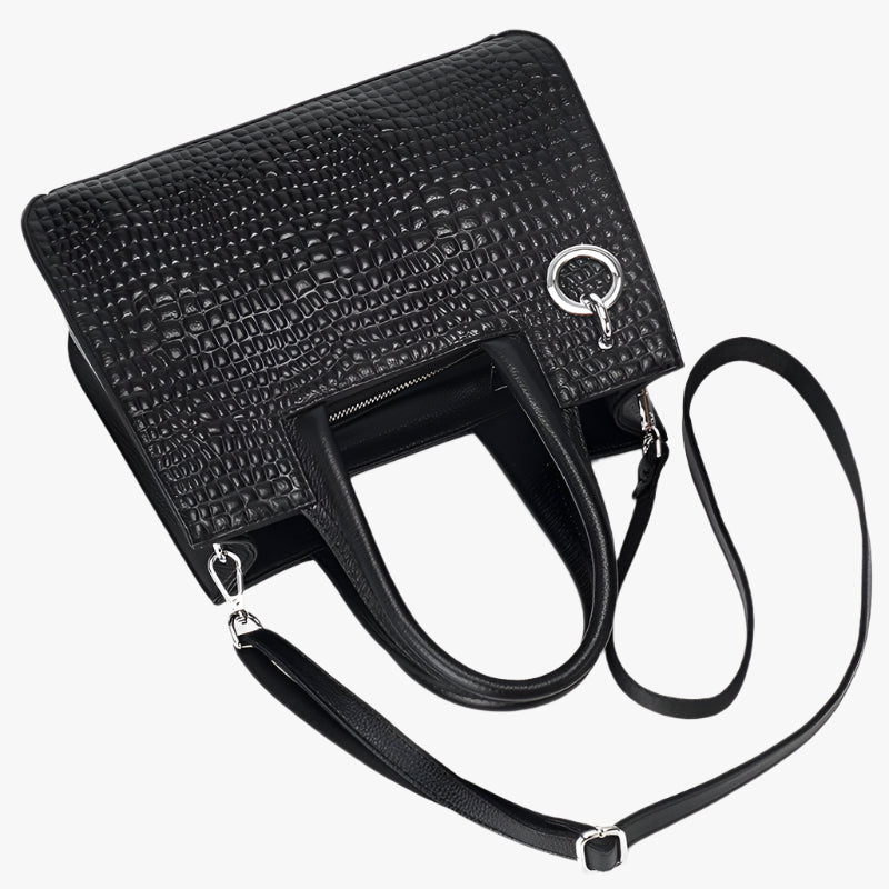 Ladies Leather Handbag with Crocodile Pattern – Soft Cowhide One-Shoulder Briefcase
