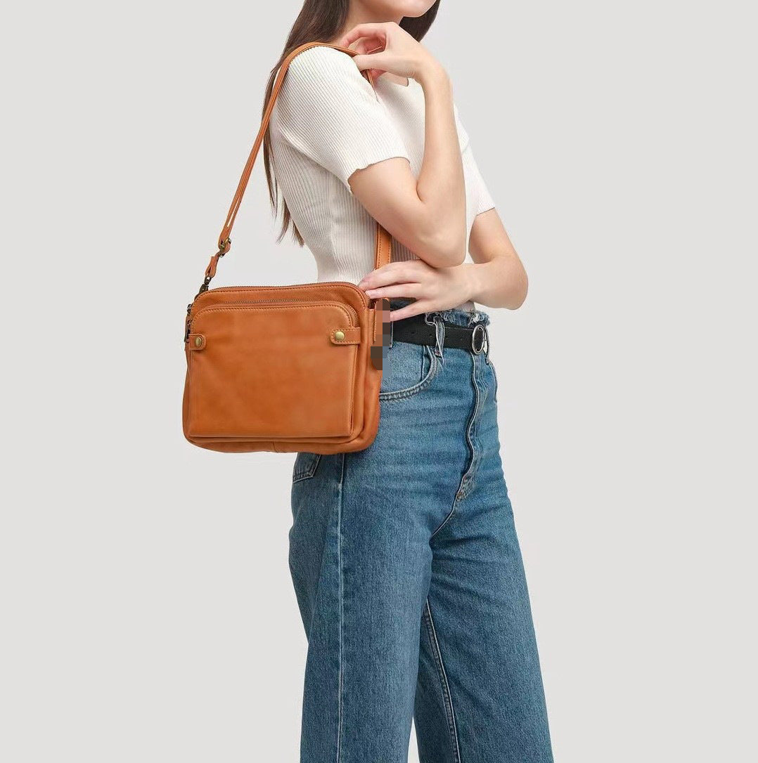 Vintage 3-Layer PU Leather Messenger Bag – Small Crossbody Purse for Women