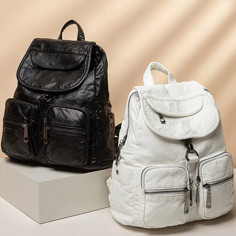 Washed Leather Fashion Backpack – Women's Large Capacity Daily Bag