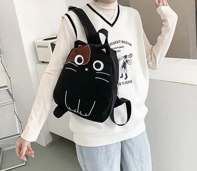 Cute Cat Canvas Backpack for Girls – Lightweight School Daypack