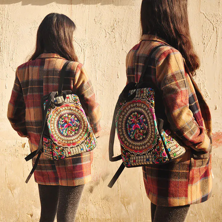 Women’s Embroidered Canvas Backpack – Dual Shoulder Everyday Bag