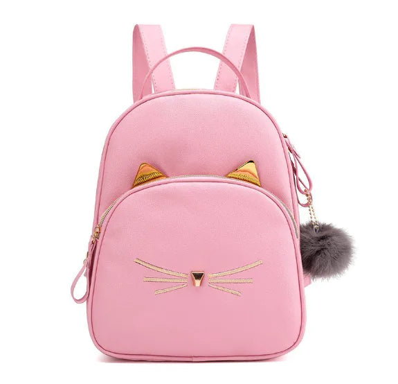 Cute Cartoon Cat Women’s Leather Backpack – Fun & Stylish Daypack