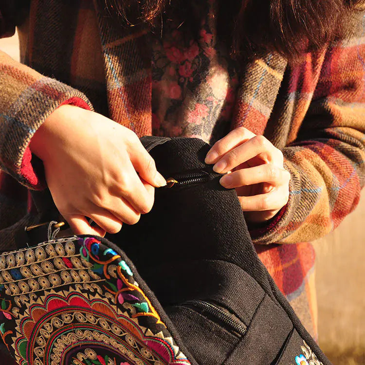 Women’s Embroidered Canvas Backpack – Dual Shoulder Everyday Bag