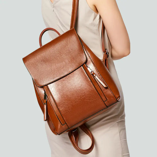 Genuine Leather Women’s Backpack – Convertible Messenger Bag in Cowhide