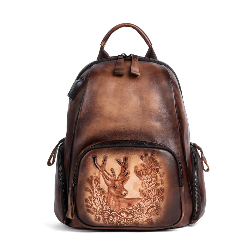 Personalized Retro Cowhide Deer Head Backpack – Vintage Leather Statement Bag