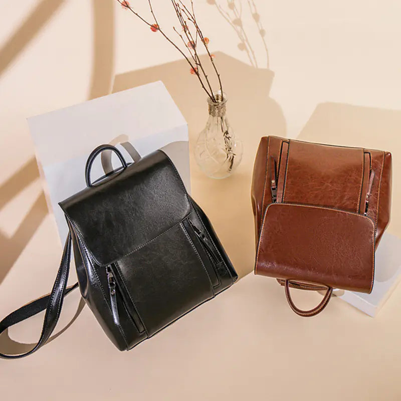 Genuine Leather Women’s Backpack – Convertible Messenger Bag in Cowhide