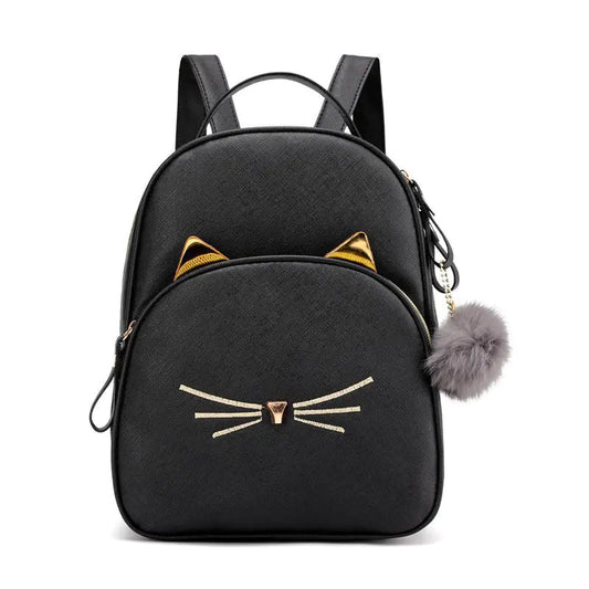 Cute Cartoon Cat Women’s Leather Backpack – Fun & Stylish Daypack