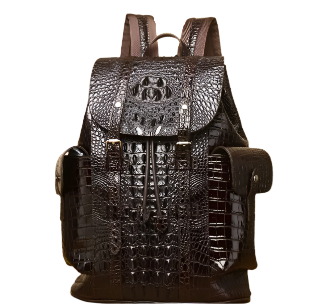 Vintage Crocodile Pattern Leather Backpack – Handcrafted Cowhide Dual Shoulder Bag