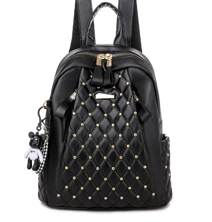 Soft Leather Rivet Backpack – Trendy Large Capacity Women's Bag